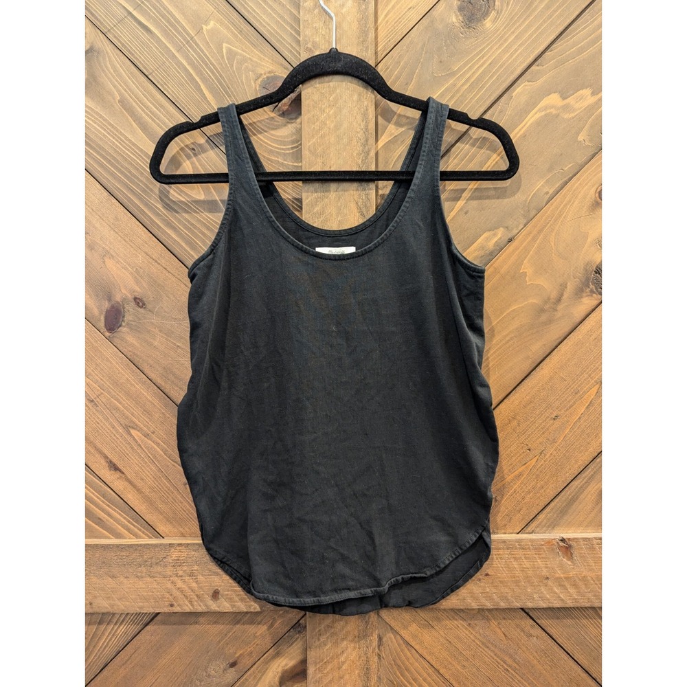 Madewell Womens Size XS Solid Black Tank Top 100% Cotton Slit Sides